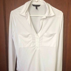 WHITE BCBGMAXAZRIA XXS POLY POCKET SHIRT LONG SLEEVE